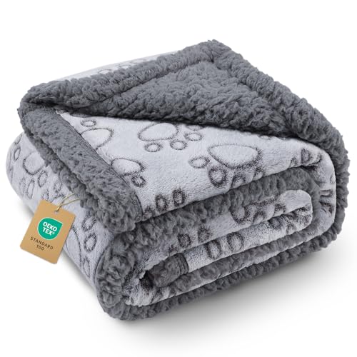 Image of Luciphia Waterproof Pet Blankets for Couch Sofa Bed Cover Liquid Pee Proof Washable Soft Fluffy Large Dog Blanket Reversible Furniture Protection Paw Grey Small(40 inch x 28 inch)