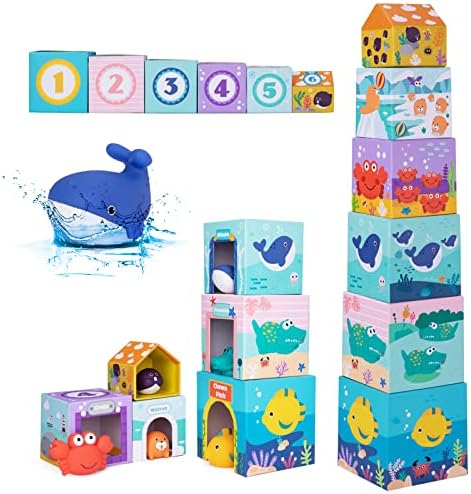 Ocean Sorting & Stacking Toys for Toddlers 1-3 – Educational Number Blocks Toys with Bathtub Toys for Boys & Girls – Our Montessori Toys for Toddlers 1 Year Old to 3 Year Old Make a Great Gift