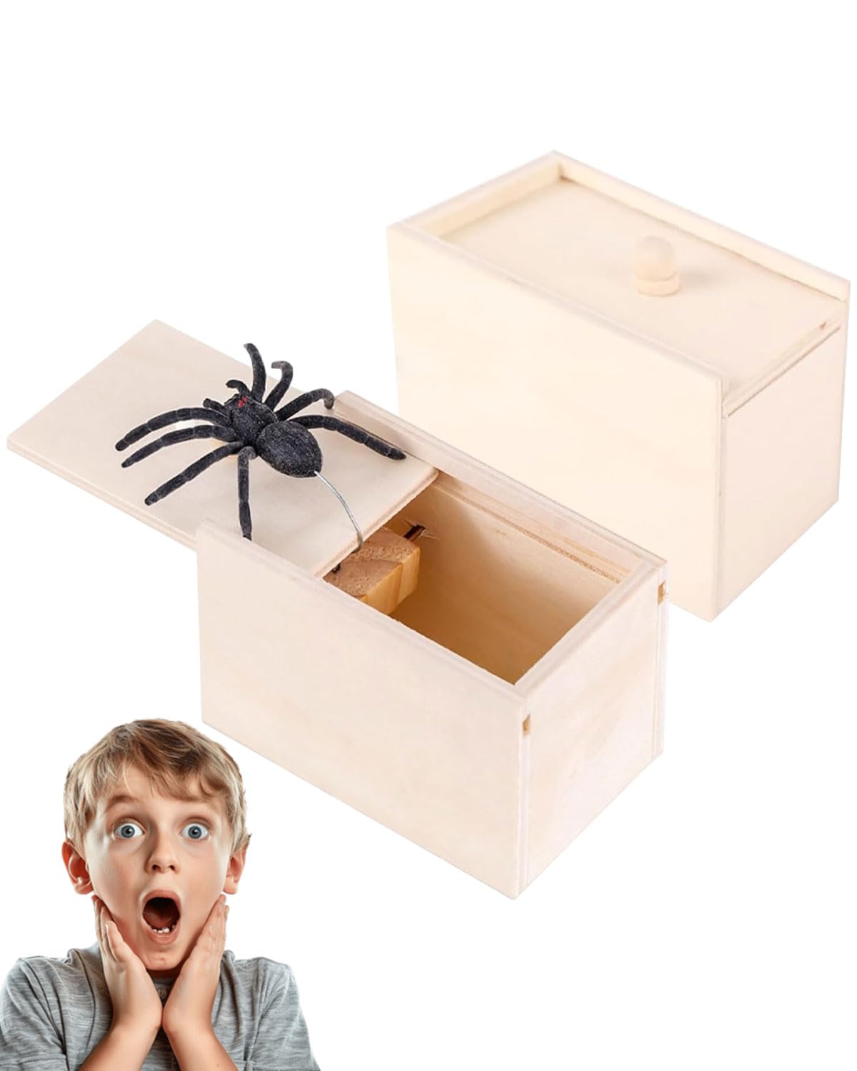 BNREOZA 1 Stück Prank Spider Box, Spider Prank Box, Wooden Prank Spider, Spinning Prank Box Scare Box für Kinder Erwachsene Halloween Party Favours