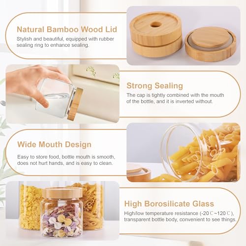 INCETUE 480ML/16Oz Clear Glass Storage Canister with Airtight Bamboo Lid, Cute Decorative Food Container Jar for Coffee, Spice, Sugar, Salad, Flour, Pepper, Candy, Cookie, Overnight Oats - Small - Cosy Home Interiors INCETUE 480ML/16Oz Clear Glass Storage Canister with Airtight Bamboo Lid, Cute Decorative Food Container Jar for Coffee, Spice, Sugar, Salad, Flour, Pepper, Candy, Cookie, Overnight Oats - Small - Image 2