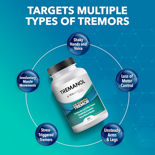 Image of Tremanol Natural Aid Essential Tremor Relief Herbal Supplement for Neurological Support - Includes Vitamin B2 & B12, Passionflower & Skullcap for Hand Tremor Aids - Made in USA, 60 Caps