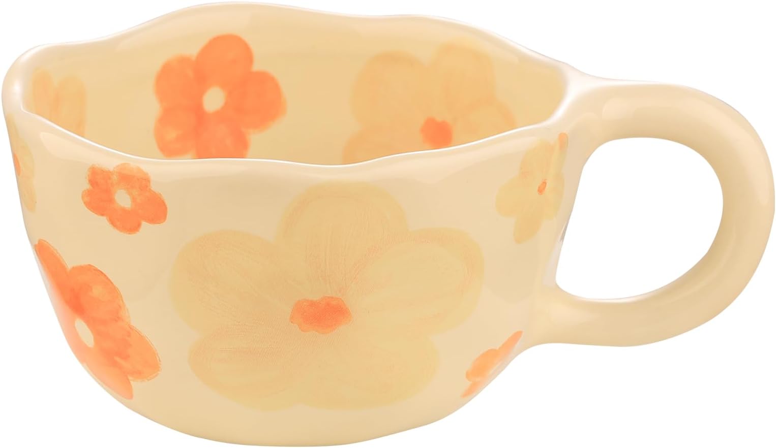 VanEnjoy Ceramic Cup, Cute Coffee Mug, Strawberry Mug, Aesthetic Coffee Mug, Retro Flower Mug, Ceramic Tea, 10oz/300ml for Tea Coffee, Milk and Oatmeal