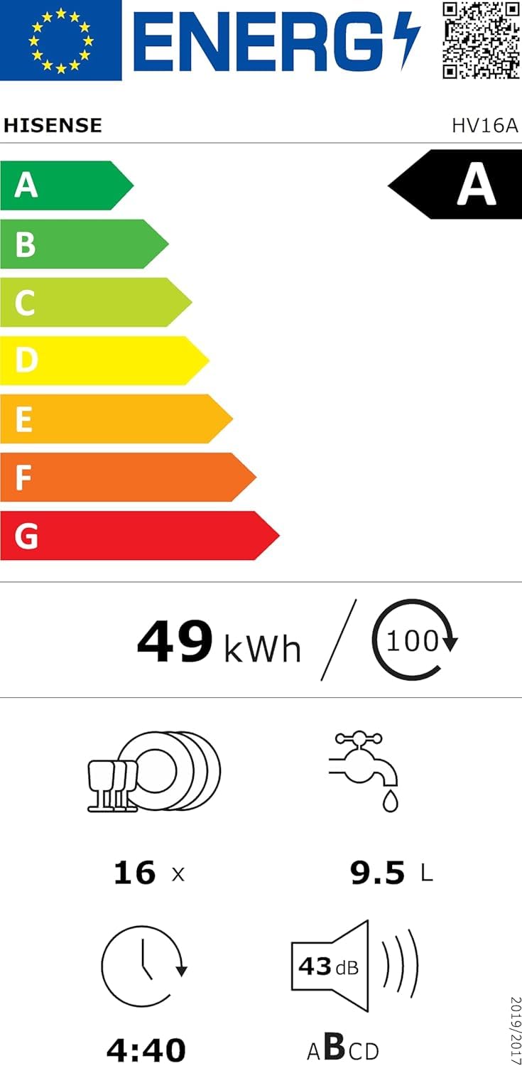 Hisense Lavastoviglie da Incasso 16 Coperti Motore Inverter Silenzioso 43 dB Classe A
