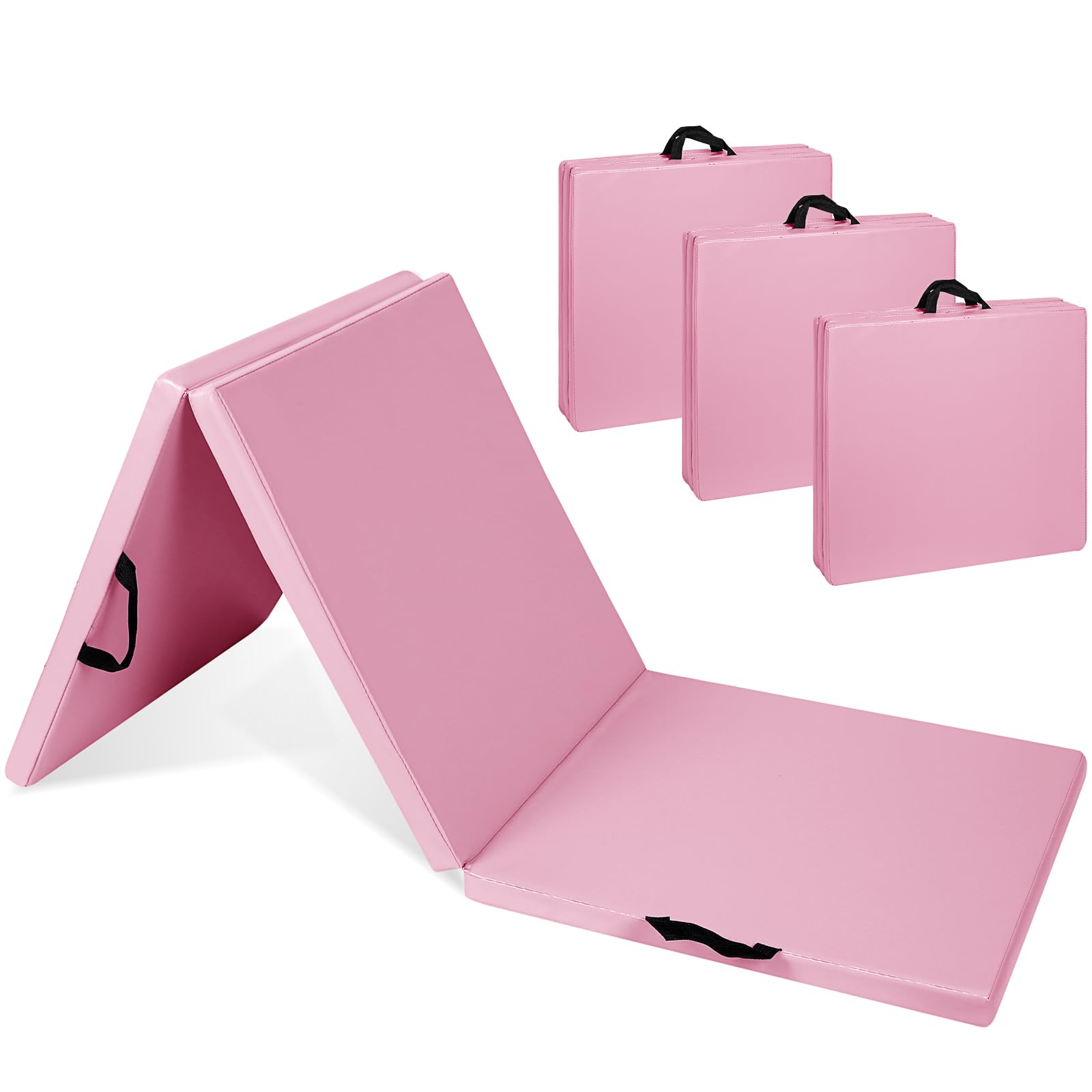 Timgle 3 Pcs 71 x 24 x 1.6 Inches Folding Exercise Mat with Carrying Handles Thick Aerobics Mat Foldable Kids Gymnastics Mats for Tumbling Yoga Mats for MMA Stretching Core Workouts