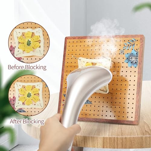 Image of 10 inchCrochet Blocking Board - Upgraded Style with 4 Tension Rods and 20 Pegs - Blocking Boards for Crochet Projects, Ideal for Granny Square Card Deck Users (Crimson)