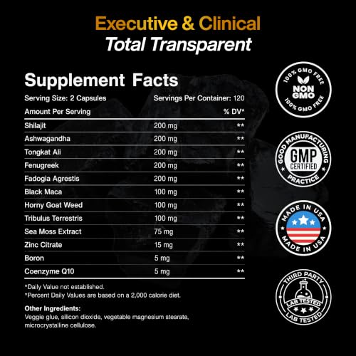 Image of Body C.E.O. 12 in 1 Strength Protocol for Men 1400mg, 120 Veggie Capsules | Shilajit, ashwagandha and Tongkat Ali for energy, stamina and vitality - third party tested, USA made and GMO free formula