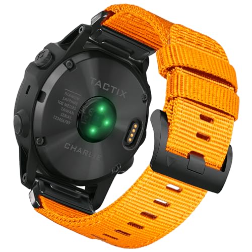 Image of HEMSUT Premium Nylon Watch Band for Garmin Quick Fit Watch - 20 /22 /26mm, Glossy Durable Non-Taper Strap with Tang Buckle Military Strap for Fenix Forerunner Approach MARQ Epix Tactix Quatix D2 Series