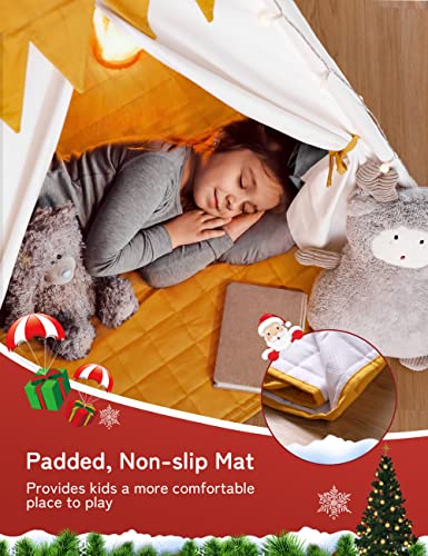 besrey Tipi-tent voor kinderen, tipi, kindertent, tipi-tent, outdoor, kindertent, outdoor, van katoen, met gevoerde deken en lichtketting, kindertent voor kamer - Afbeelding 6