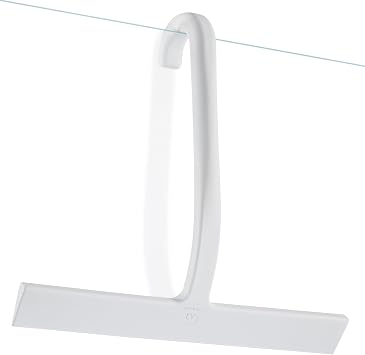 GUTEWERK Shower Squeegee for Glass Doors, 10 White with No-Drill J-Hook | Hang Anywhere Without Adhesive, Seamless One-Piece Silicone, Encased Steel Core, Streak-Free Shower Squeegee for Glass & Tile