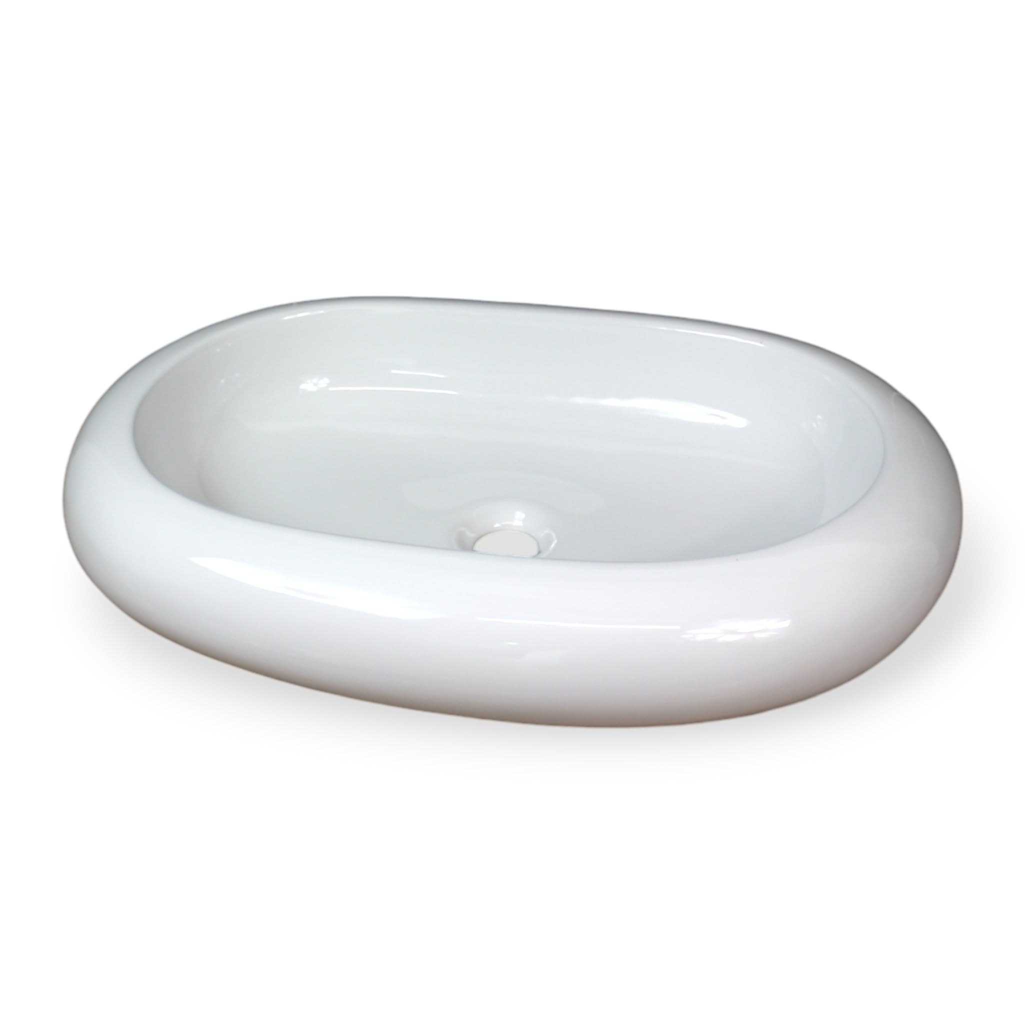Lavabo ovale da appoggio 62 x 40 x 10 cm, allungato, arrotondato, in ceramica, bianco, moderno, grande