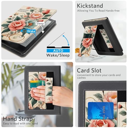 Image of CoBak Stand Case for 7 inch Kindle Paperwhite 12th Gen 2024 and Kindle Colorsoft with Hand Strap - Compatible with iPhone MagSafe, for Samsung /Belkin /Anker Wireless Charging Pads, Durable, Auto Sleep-Gray