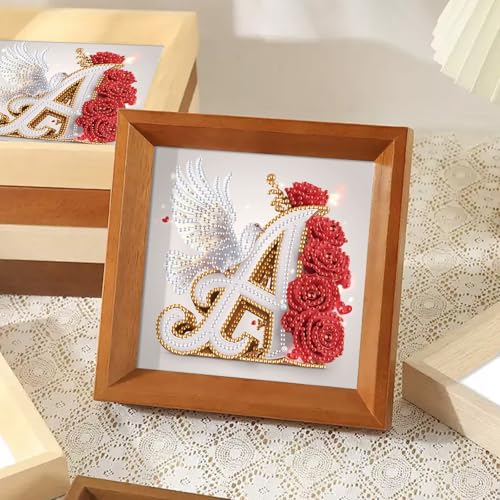 Image of AiYuanzsh 5D Special Shape Diamond Painting Letter A, Red Rose & White Dove Initial Diamond Art Kit for Adults, DIY Crystal Rhinestones Romantic Gem Art Crafts Wall Decor 17x17cm