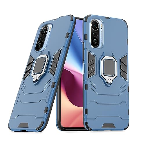 Image of Pikkme Redmi k40 / K40 Pro Back Cover | D5 Tough Armor Bumper | 360 Protection Case | Ring Holder Stand Case for Redmi k40 / K40 Pro (Blue)