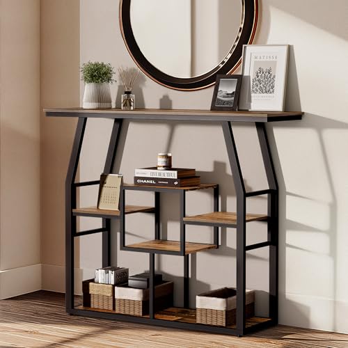Pampaic - Mesa consola delgada de 6 niveles, 105 x 29.5 x 81 pulgadas, mesa de pasillo con almohadillas ajustables, detrás de mesas de sofá para sala de estar, entrada, estilo industrial, negro +