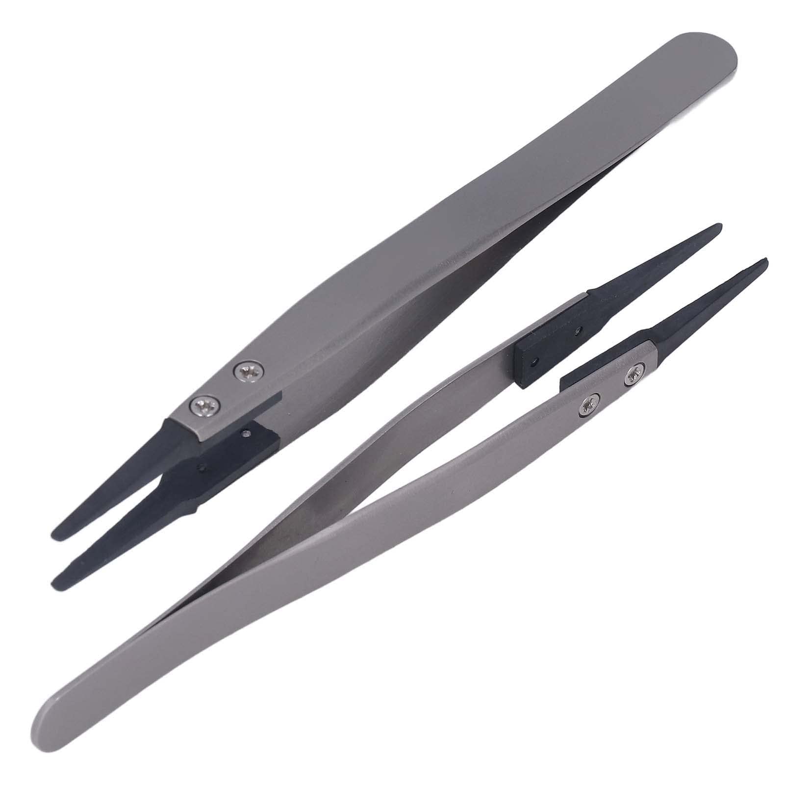 QUARKZMAN 93302 Kunststoffpinzette x 2PCS antistatische schräge Spitze für Reparatur von Elektronik 4,7 Länge weiß