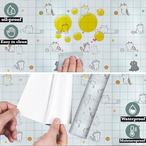 Image of SARVATRAY Self-Adhesive Wallpaper, Kitchen Oil Proof Heat Resistant Stickers, Vinyl Sheet for Wall 2 X 6.5 SQ FT (2 M Kitty Theme WS)