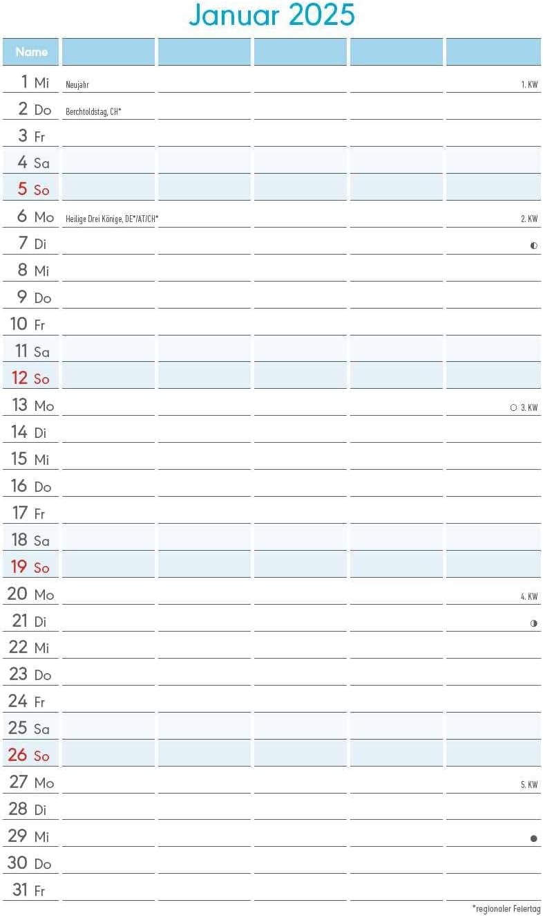 Alpha Edition - Photo Craft Family Planner 2025 Craft Calendar, 19.5 x 45 cm, Wall Calendar with 5 Columns for Appointments, Moon Phases, Holiday Dates DE/AT/CH... Calendar: Do it yourself