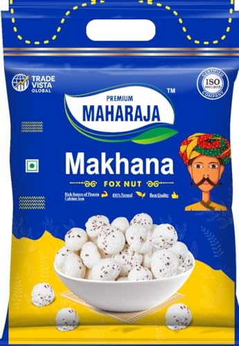 Image of Premium Maharaja Makhana Crunchy Roasted Foxnuts 250g Pack Lotus Seeds Tasty Light Crisp Snack Nutritious Plant Based Food Resealable Pouch Convenient Munching Option