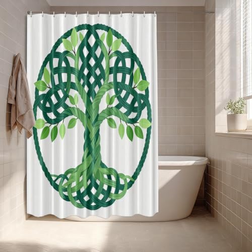 Rideau de douche imperméable vert imprimé Arbre de Vie Batmerry lavable avec œillets rustiques