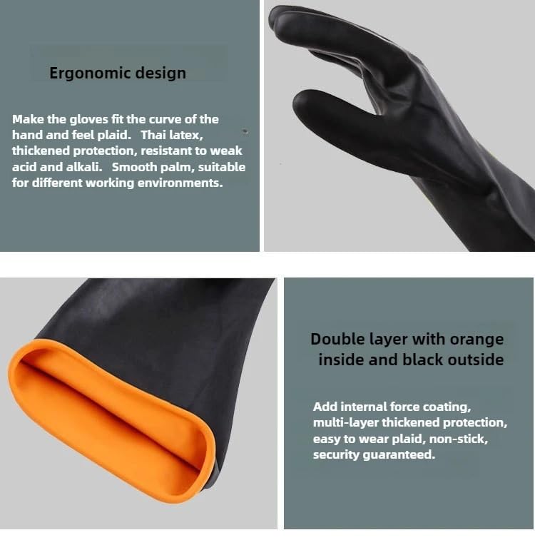 Guanti resistenti agli acidi e agli alcali del legno Guanti di protezione chimica industriale in gomma allungata e ispessita a doppio strato nero(55cm)