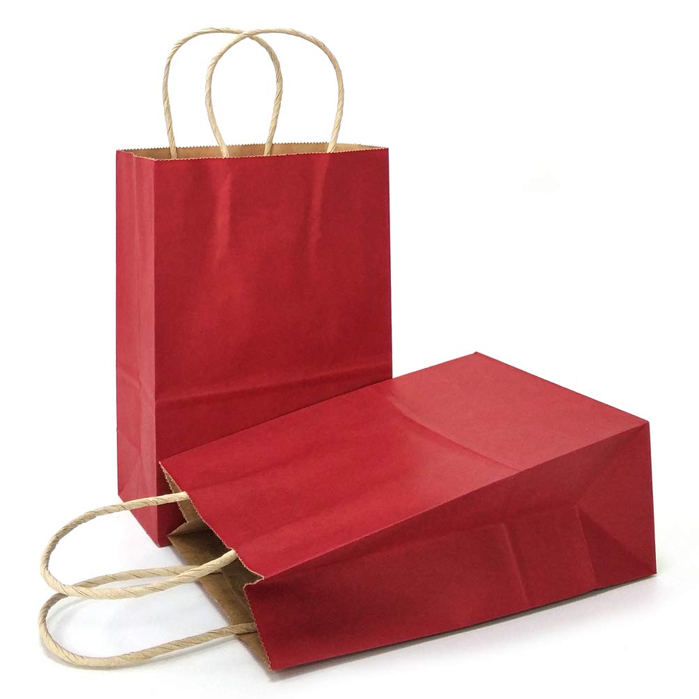 AZOWA Gift Bags Small Kraft Paper Bags with Handles (5 x 3.1 x 8.2 in, Red Color, 50 Pcs)