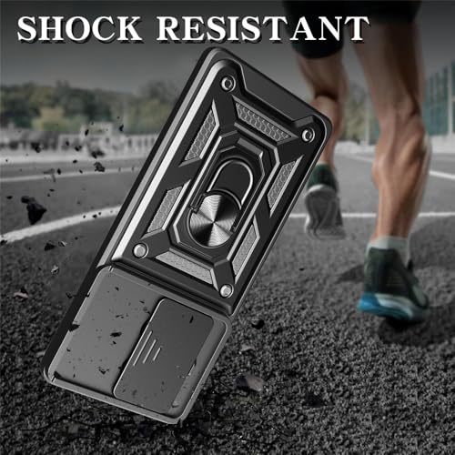 Image of Heavy Duty Back Case Cover for Infinix Note 30 5G, Shockproof Infinix Note 30 Back Cover, Ring Case with Kickstand and Camera Protection Shutter - Black