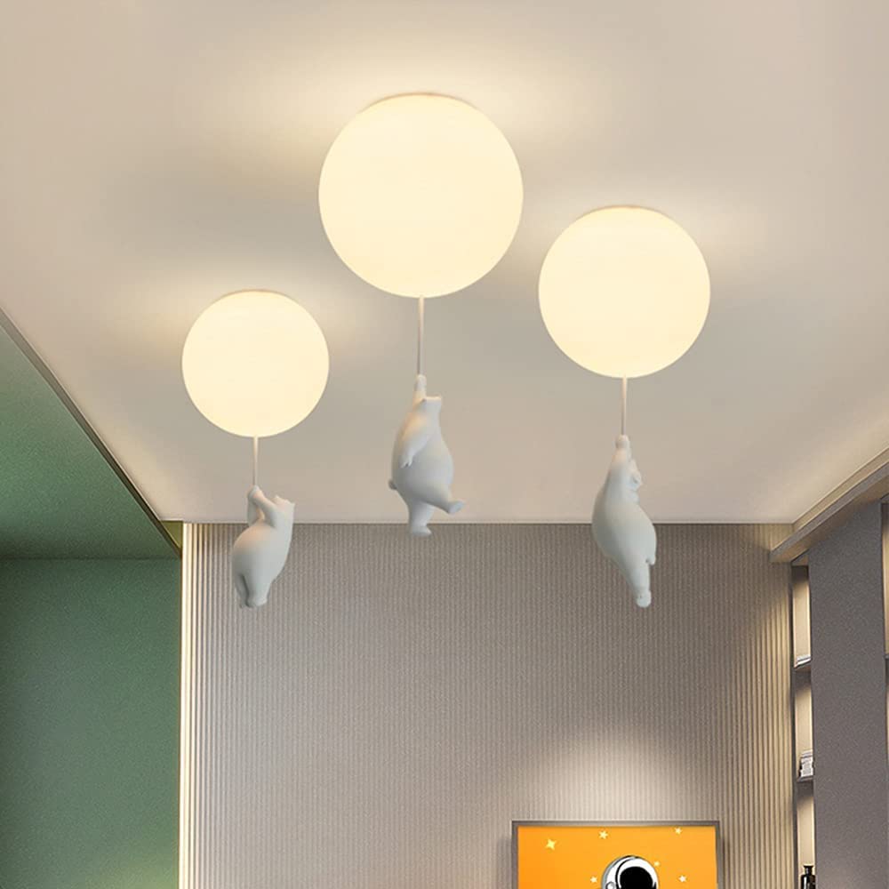 Plafoniera Bambini Bianca Paralume in Vetro Stanza Ragazzi Ragazze Piccolo Orso Camera da Letto Illuminazione Interni Lampadario Luci Sospese Lampada A Sospensione Base G9 Luce Bianca 6000K,A,Ø25CM
