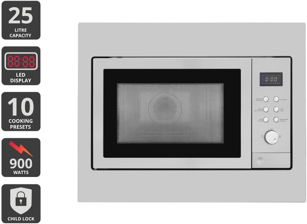 Įmontuojama 25 l „Kogan“ konvekcinė mikrobangų krosnelė su griliu, išryškinant pagrindines savybes