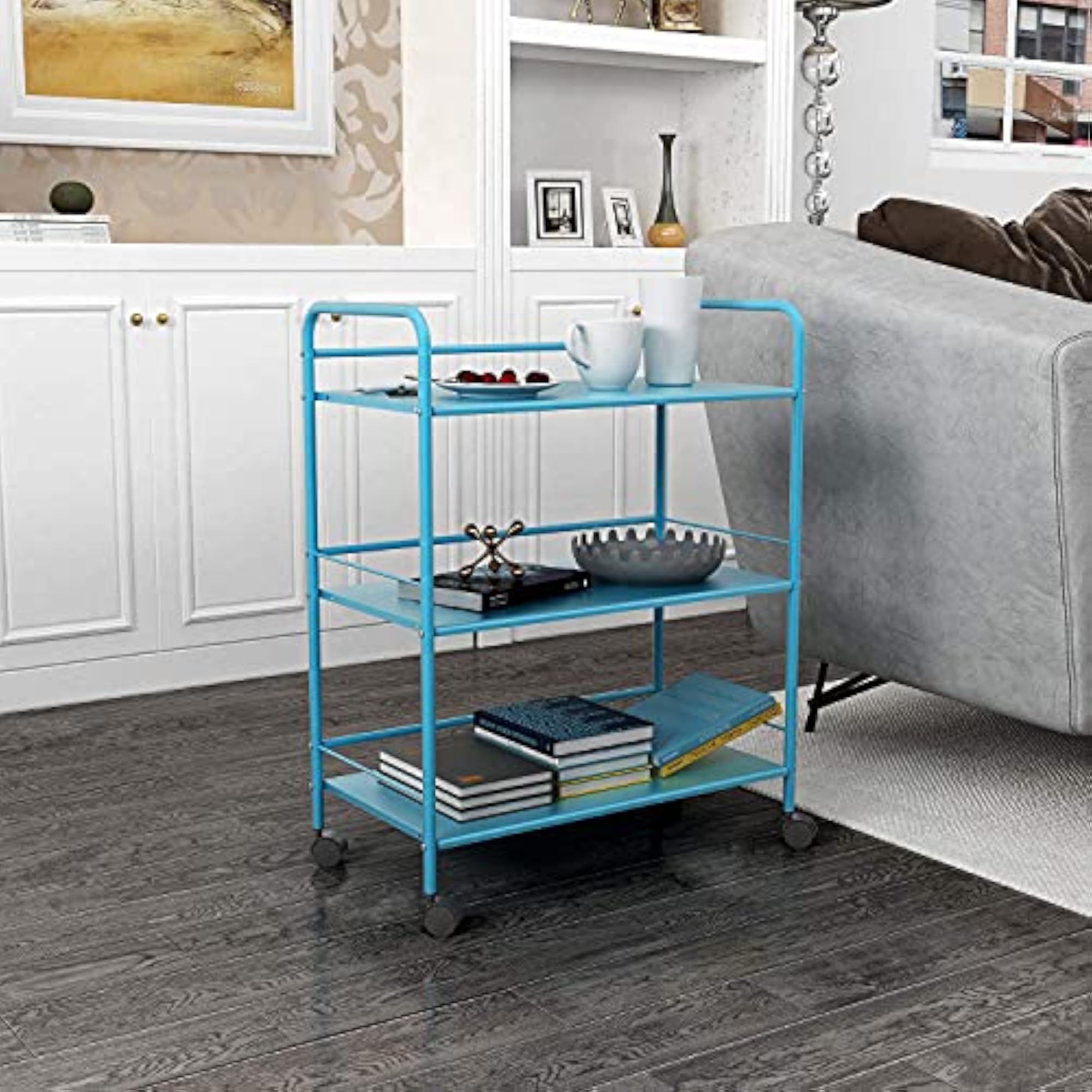 Kitchen Storage Trolley, Metal Rolling Utility Cart, 3-Shelf