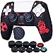 YoRHa Hintere Punkte Carving Silikon Hülle Abdeckungs Haut Kasten für PS5 Controller x 1 (Strahlung Rot) mit Pro Aufsätze Thumb Grips x 10