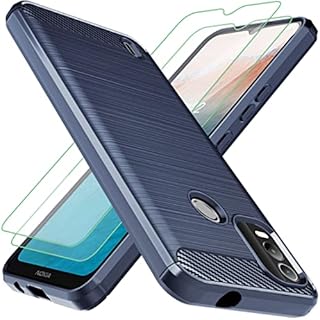 Osophter for Nokia C21 Plus Case With 2pcs Screen Protector Shock-Absorption Flexible TPU Rubber Protective Cell Phone Cover for Nokia C21 Plus(UK-Blue)