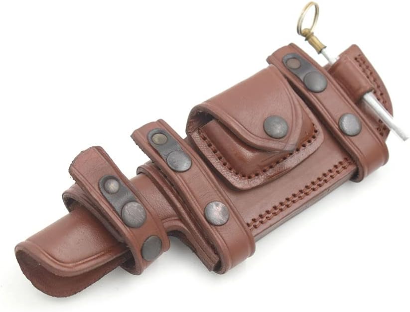 Wild Turkey Handmade Collection Handmade Bush Craft Tracker/Skinner Knife Buffalo Leather Right/Left Hand Horizontal Scout Sheath & Sharpening Stone Set. (Brown)