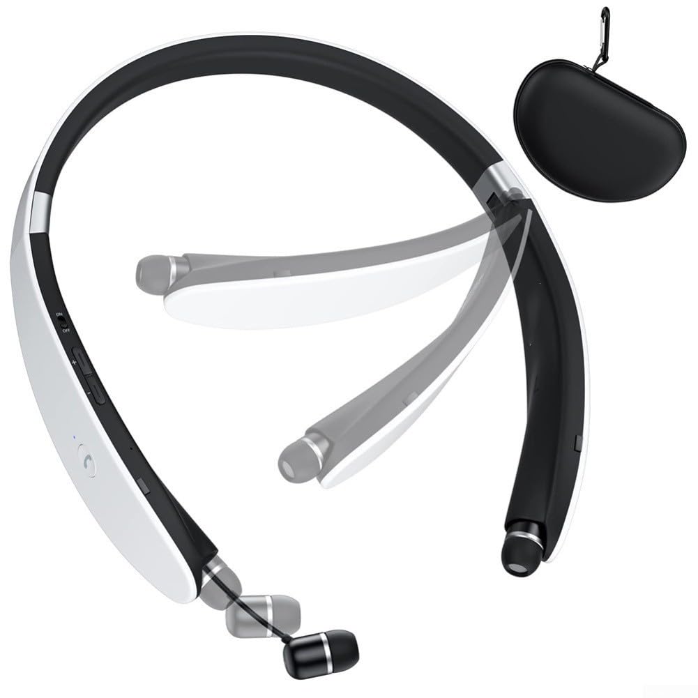Cuffie wireless con archetto da collo con auricolari retrattili, cuffie pieghevoli con cancellazione del rumore per sport, palestra, corsa, viaggi, design leggero in ABS