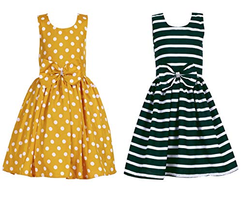 Image of Casual Frock for Baby Girls,Blue Printed and Olive Printed,Pack of 2