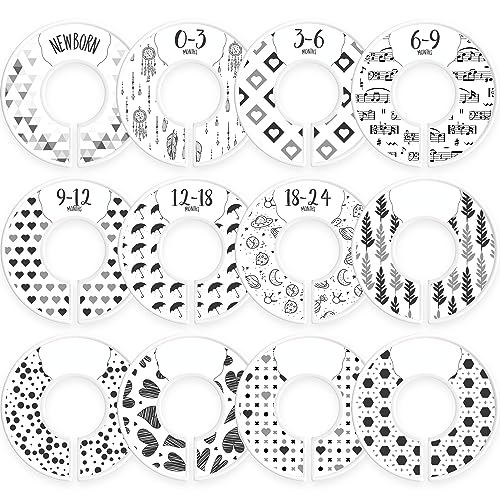 CORRURE Baby Closet Size Dividers - Complete Set of 12 Closet Dividers for Baby Clothes from Newborn to 24 Months - Best Nursery Closet Hanger Organizer for Baby Boy or Girl - Ideal Baby Gift (White)