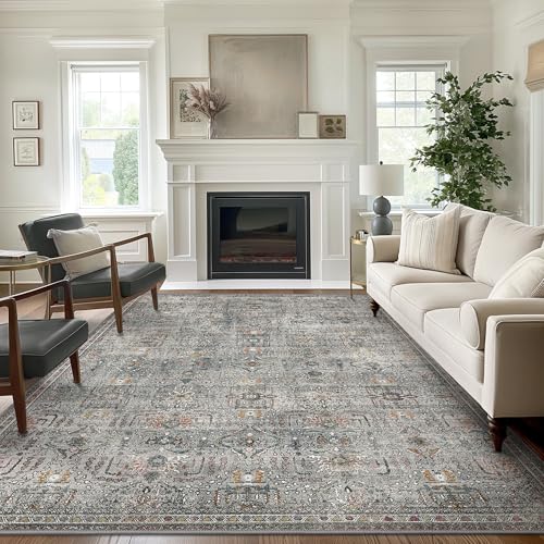 GENIMO 8x10 Area Rug for Living Room, Non Slip Machine Washable Low Pile Large Rug, Indoor Vintage Lightweight for Bedroom, Dining Room & Home Office