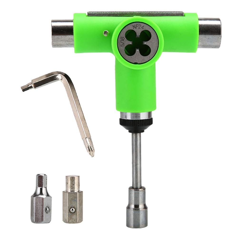 tooloflife Skate Tools, T Tool Accessory All-In-One Multifunctional Portable T-tool Skate Tools with T-Type Allen wrench L-Type(Green)