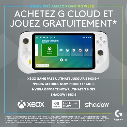 Logitech G CLOUD Console Portable, Système de Jeu Portable Longue Autonomie, Écran tactile 1080P de 18 cm, Design Léger, Xbox Cloud Gaming, NVIDIA GeForce NOW, Google Play - Blanc