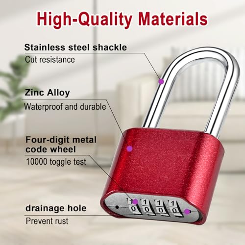 Image of Faburo Combination Lock, 4-Digit Heavy Duty Combo Lock, Combination Padlock Outdoor Waterproof Gate Locks for Outdoor Fence, Locker, Sheds, Gym, Gate Hasps (2pcs-Long-Red)