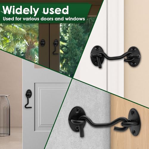 Image of Hook and Eye Latch Thickened Stainless Steel Sliding Barn Door Latch Rustproof Eye Hook Latch Easy Installation Door Hook Lock High Safety Door Latch Lock for Cabinet Door
