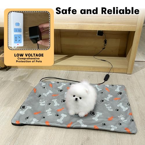 GeerDuo Pet Heating Pad, 22 * 18\" Pressure Activated Heated Mat for Indoor Dogs Cats, 3 Adjustable Temperature with Chew Resistant Cord
