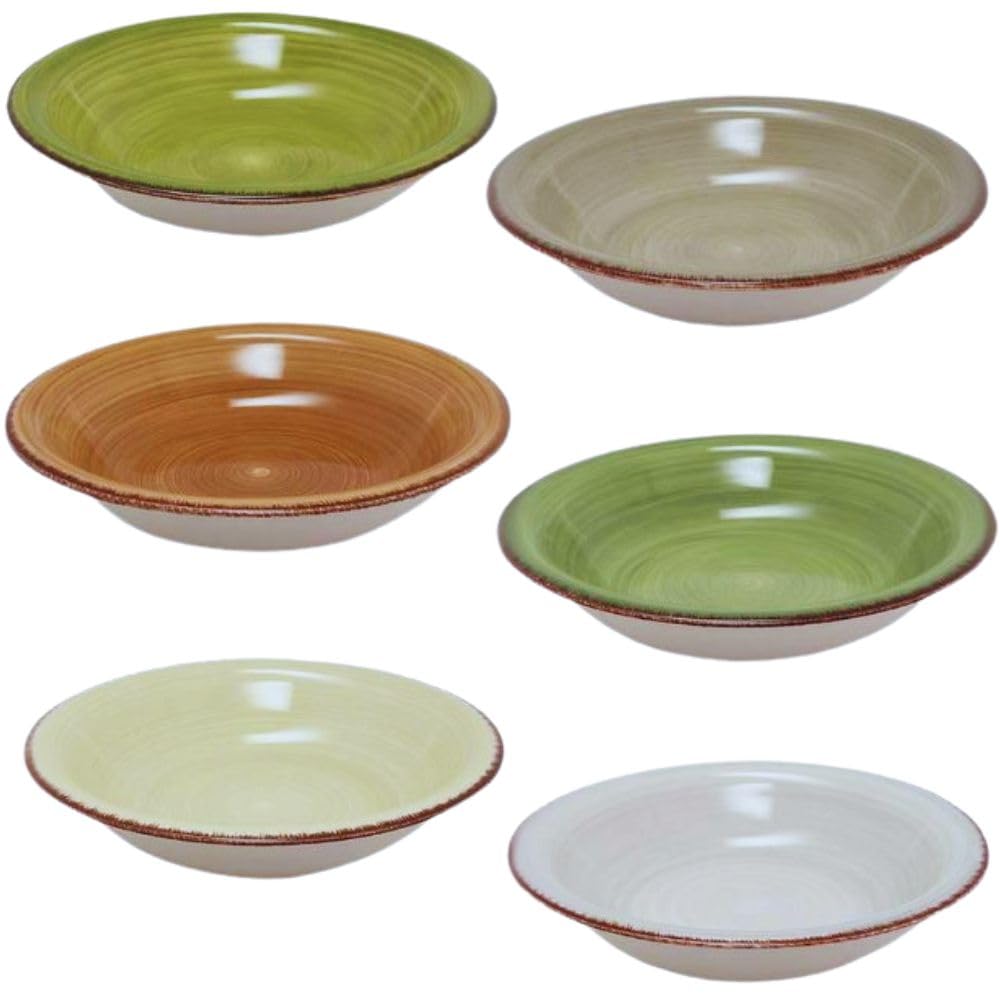 Herbst & winter geschirr Porzellan 6er Set Suppenteller, 650 ml Suppenschalen Steingut, Pastateller, Spaghetti Tiefe Teller, Nudelschalen, Ramen Schalen, große Salatschalen, Mehrzweckschalen