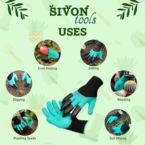 Image of SIVON Garden Gloves With Claws | Heavy Duty Gloves for Gardening & Farming | Reusable, Washable Gloves for Digging, Planting & Pruning | Garden Accessories for Men & Women