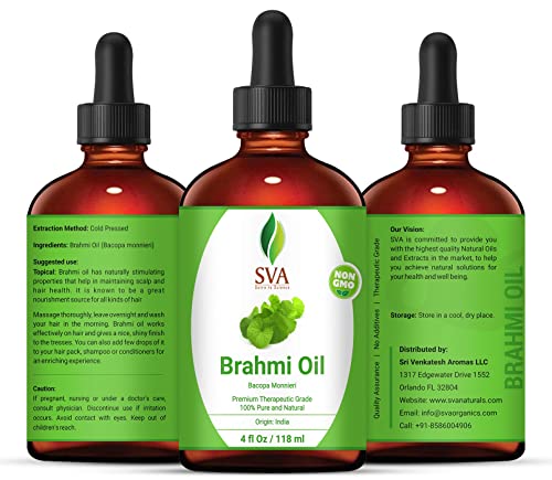 Image of SVA Brahmi Oil - 4 Fl Oz - for Face, Skin Care, Hair Care, Scalp Massage & Body Massage - Carrier Oil with Dropper