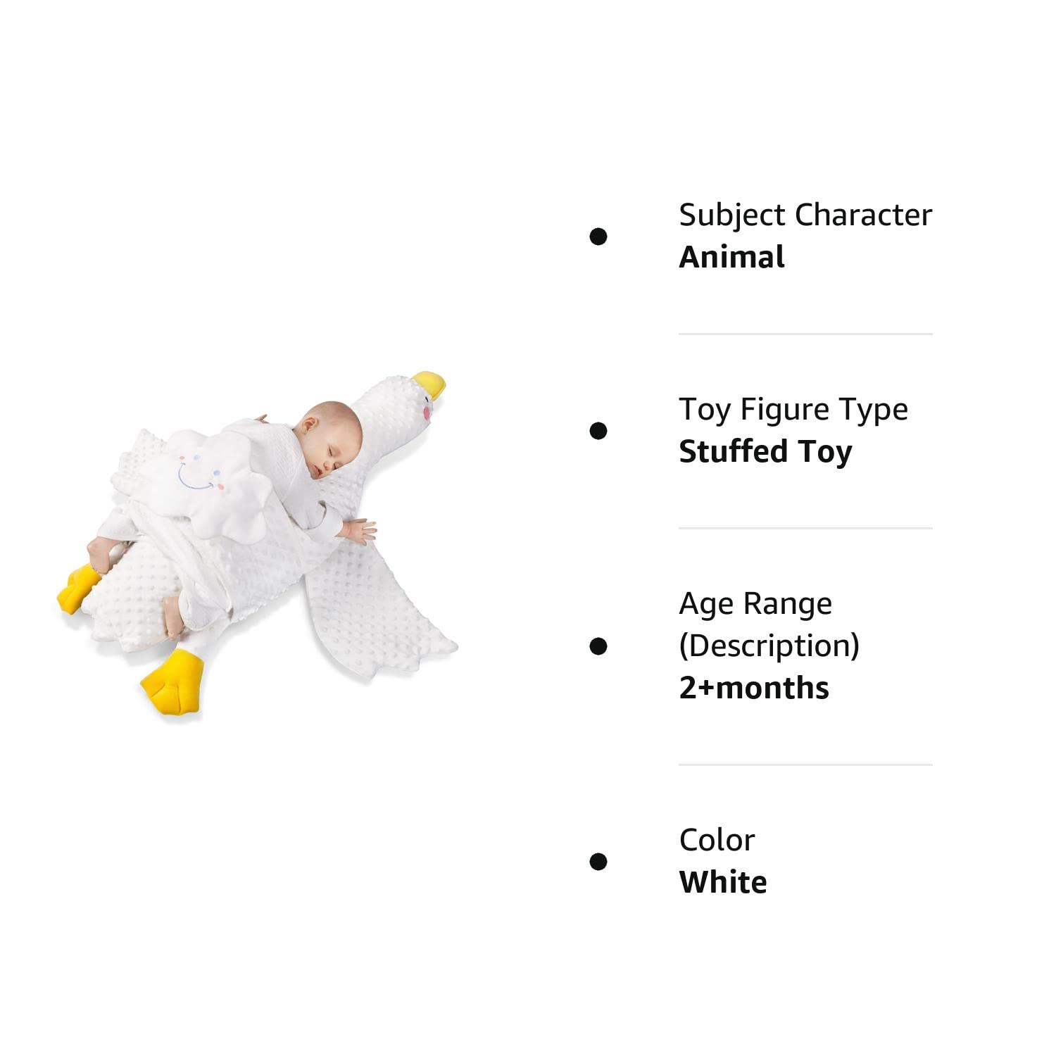 Katieyca Cute White Big Goose Plush Pillow Baby Stuffed Animal Pillow Baby Soothing Pillow for Newborns, Kids or Adults (Cloud Belt)