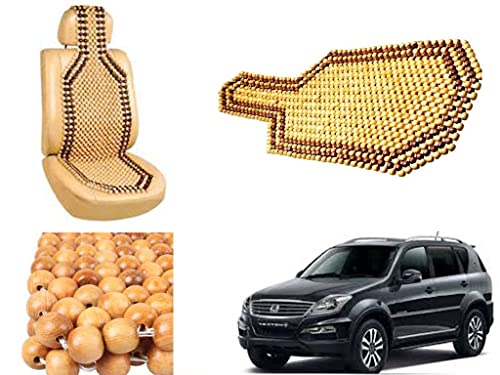 Image of Car Bead Seat Wooden Beads Cushion Cover Pad for Mahindra Rexton, Acupressure Sitting Seat Cover | Cream Color - Pack of 1