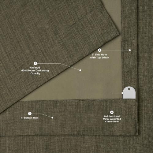 Image of HPD Half Price Drapes - Grommet Faux Linen Curtains for Living Room (1 Panel) - 50W X 84L - Textured Room Darkening Curtains for Bedroom 84 Inches Long - Drapes for Home Decor, Khaki Green