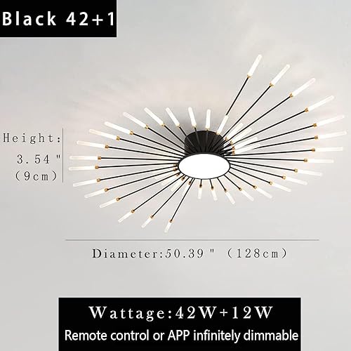 Miniatura 7 de Lámpara de techo LED regulable de 51 pulgadas, 42 luces de techo empotradas, lámpara de techo negra para dormitorio, sala de estar, lámpara colgante