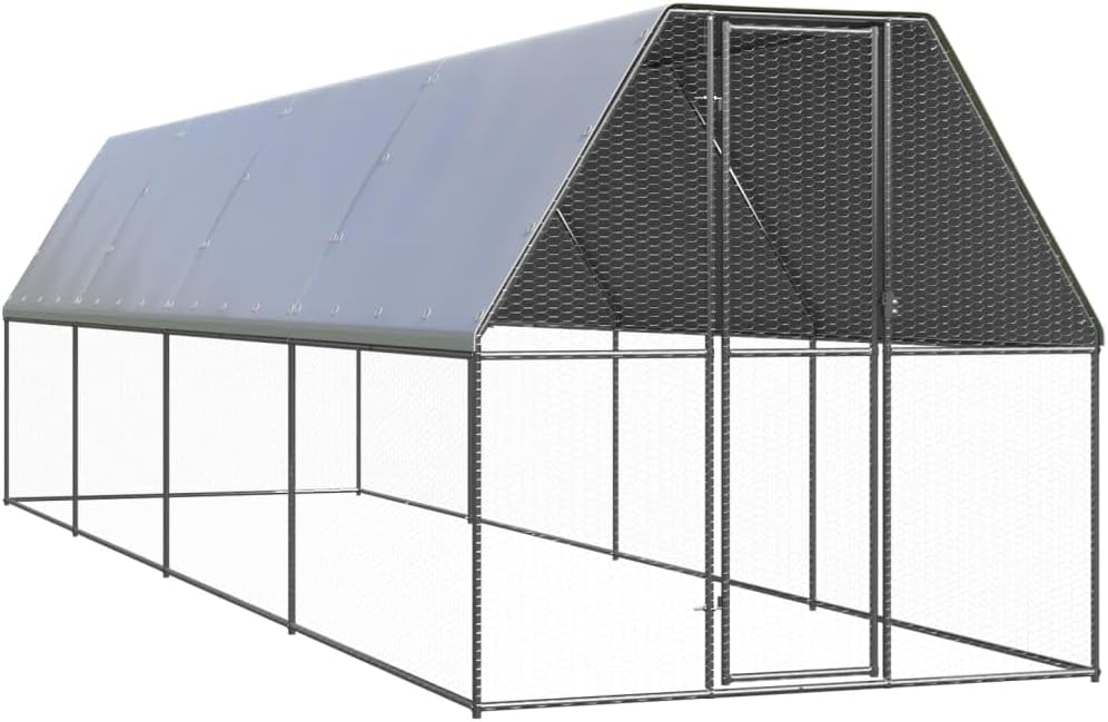 Outdoor Chicken Coop 6.6x13.1x6.6 ft Galvanized Steel Walk-in Metal Pen with Lockable Gate, UV-Resistant Cover, Spacious Pet Enclosure for Backyard Garden Small Animals