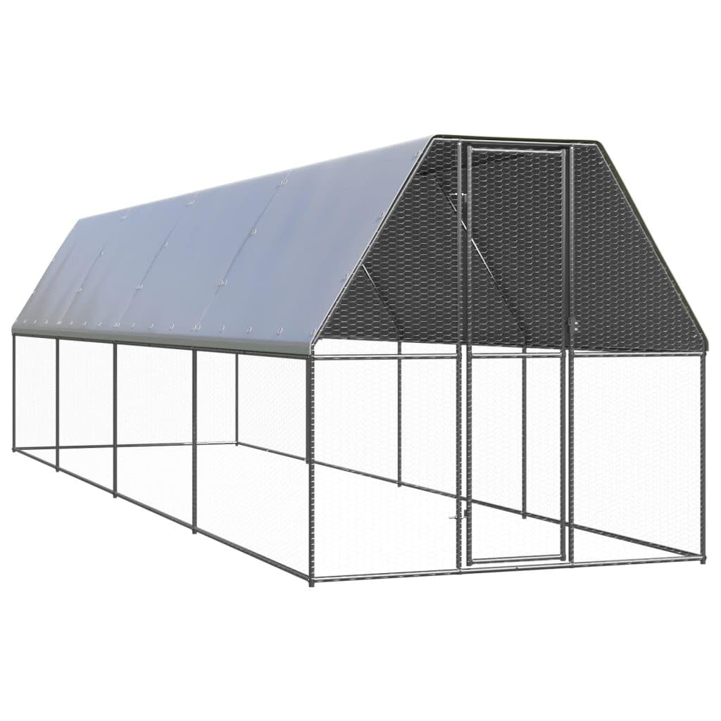 Zewnętrzna klatka dla kur, wykonana z ocynkowanej stali, 2 x 8 x 2 m, wybieg dla królików, domku dla świnek morskich, domku dla gryzoni, ogrodu, na balkon i na zewnątrz z zamkiem